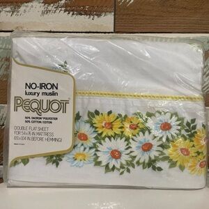 Vintage PEQUOT Double Full Flat Sheet New In Package Yellow Flowers NIP Maytime